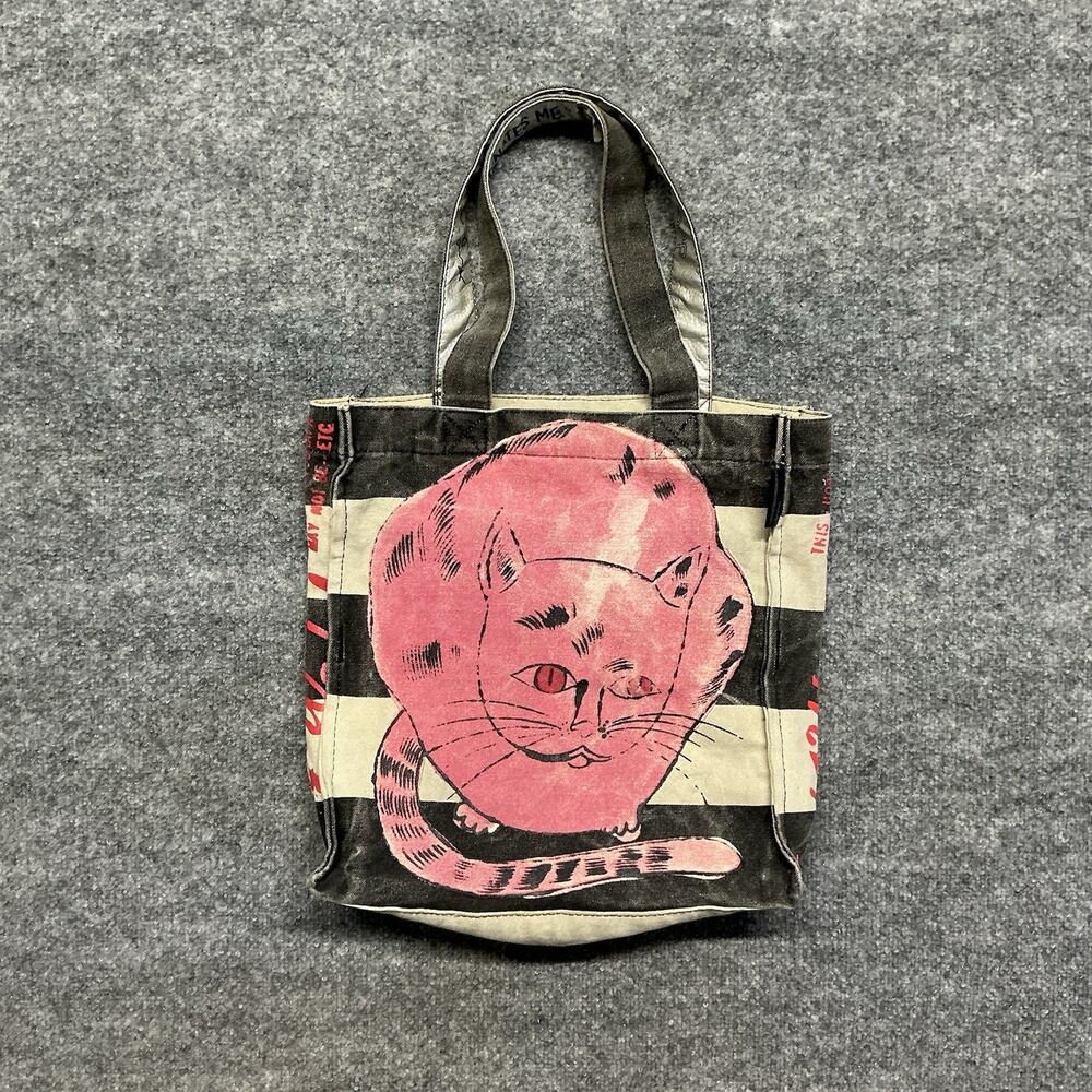 Andy Warhol Canvas Cat Tote Bag Striped "THE WORLD FASCINATES ME"